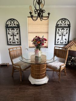 Beautiful Bamboo Kitchen Table With Glass Top And Two Chairs