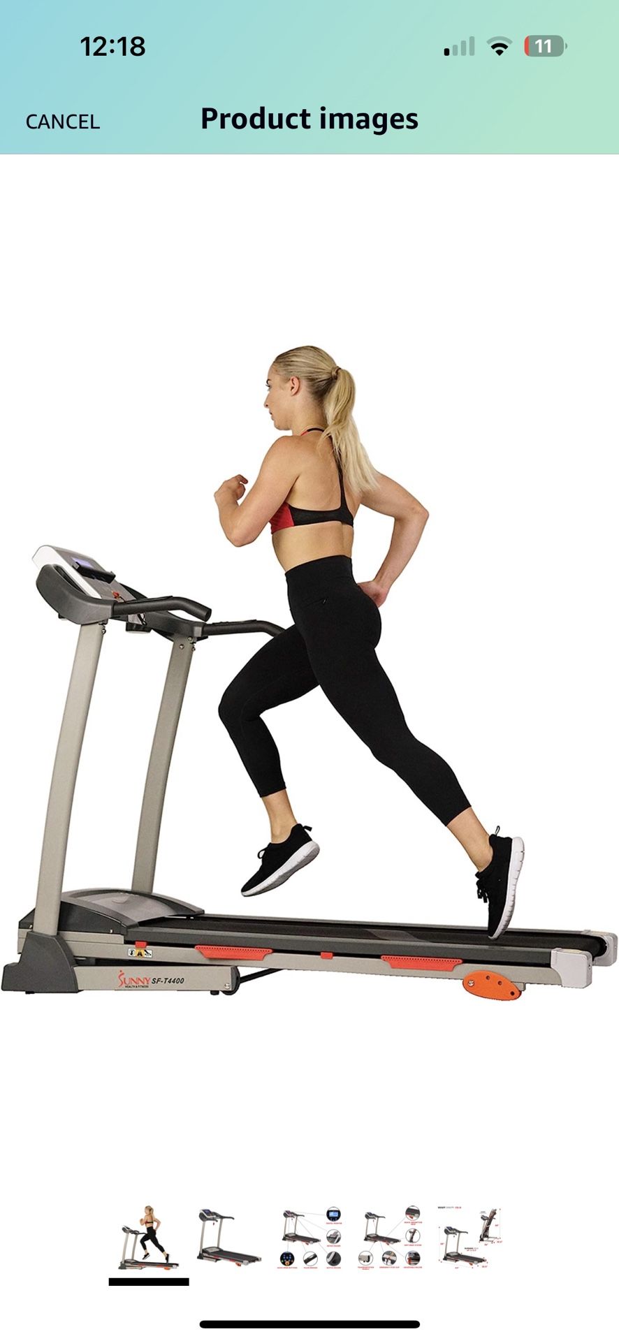Like new used only 1 time Sunny Health & Fitness Premium Folding Incline Treadmill with Pulse Sensors, One-Touch Speed Buttons, Shock Absorbtion, Opti