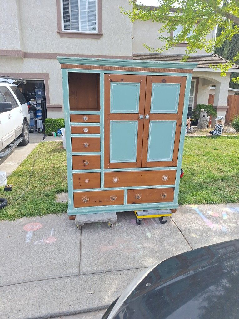 Old Solid Wood Distressed Armoire.