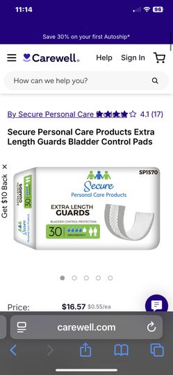 Secure Personal Care Products Extra Length Guards Bladder Control Pads