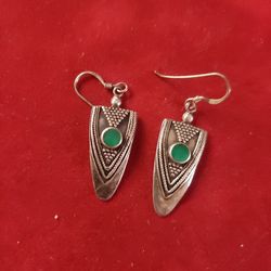 Sterling Silver Green Opal/jade Earrings
