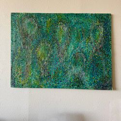 Large Abstract Green & Teal Textured Canvas Painting by Gavin Mc Groggan — 48″ × 36″