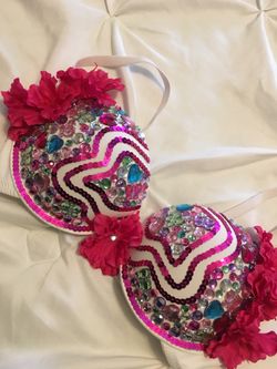 Pink and white rave bra