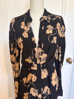 Black Floral Button-Down Shirt Dress
