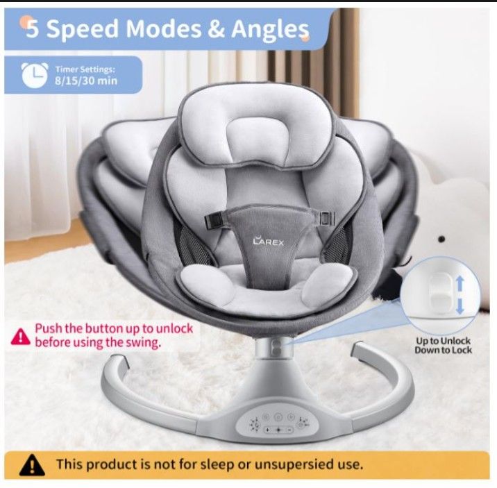 Electric Infant- Baby Rocker-Swing, Bluetooth, Remote (Gray) LAREX