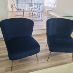 Accent Chairs Modern, Ellegant Style, Velvet Navy Blue, Gold Legs, Barely Use, Like New