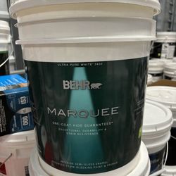 BEHR MARQUEE 5 gal. Ultra Pure White Semi-Gloss Enamel Interior Paint & Primer