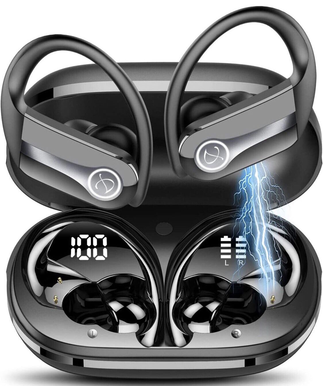  Wireless Earbuds Bluetooth 5.3 Headphones 50Hrs Playtime Sports Earphones Over-Ear Earhooks Headset with LED Display, ENC Mic, IP7 Waterproof for Wor