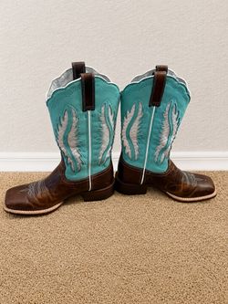 Ariat Women’s Turquoise & Brown Leather Western Cowboy Boots – Size 6.5B