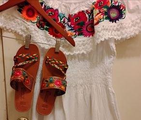 **Brand NEW Dress/sandal set** Mexican Embroidered Dress & Sandals Size 7, also sold separately **PURCHASE this weekend and get a free gift ($25-50 va