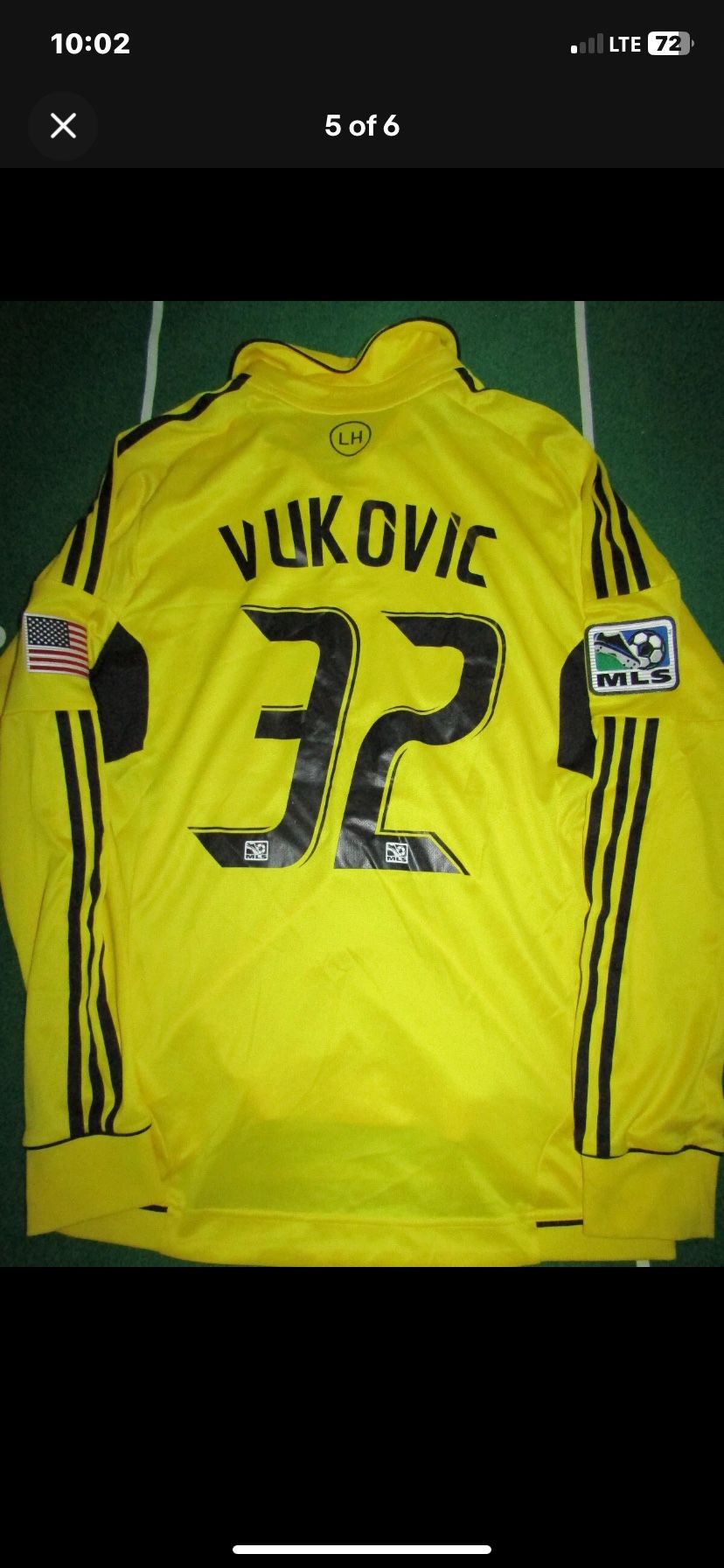 Nemanja Vukovic 2011 Columbus Crew Large Adidas Soccer Long Sleeve MLS Home Kit