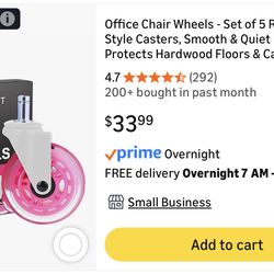 BRAND NEW**PINK and White Gaming Rollerblade Office Chair Wheels