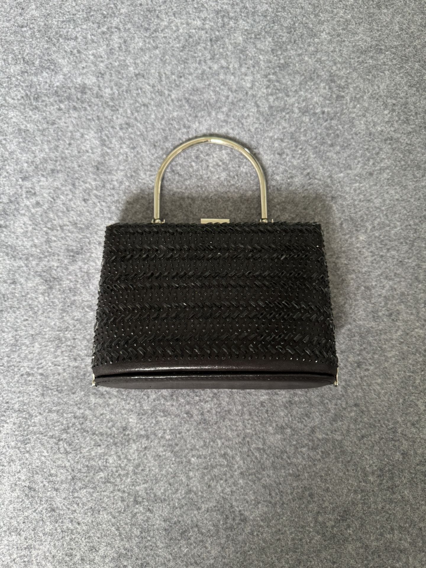 Vintage Black Woven Evening Bag With Gold Chain Handle