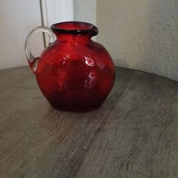 Ruby Red Hand Blown Textured Miniature Pitcher 