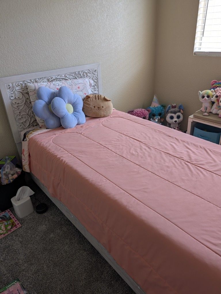 Beautiful Twin Bed With Mattress. Mattress Has Been Covered Entire Time.