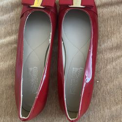 New Salvatore Ferragamo Vara Patent Leather Flat Shoes 10C