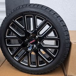 4 New 2025 Gloss Black Wheels Rims Tires 22" for GMC Sierra Yukon Denali