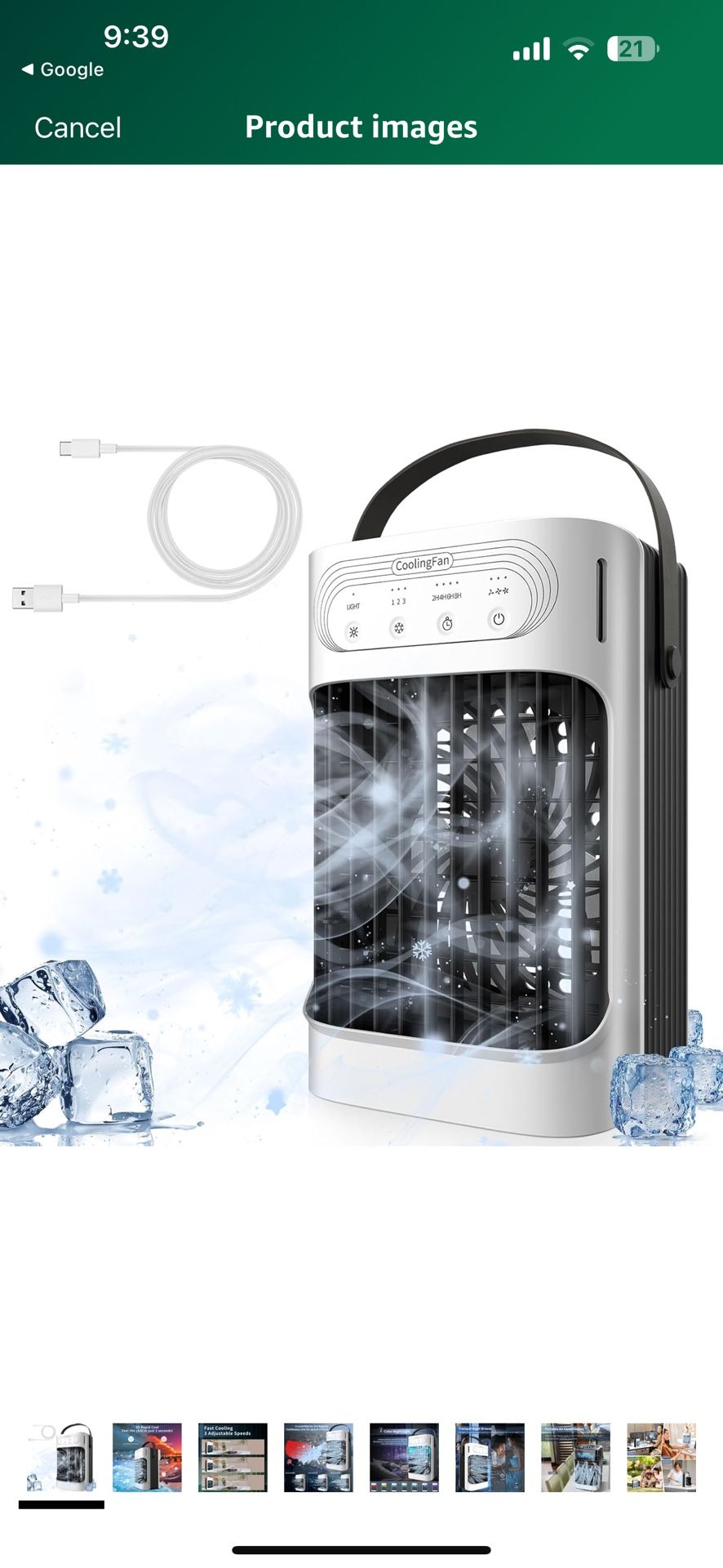 Portable Air Conditioners 800ml Water Tank 7-Color Night Light 3-Speeds 3-Level Humidify 2-8H Timer Quiet and Powerful USB Powered Mini Evaporative Ai