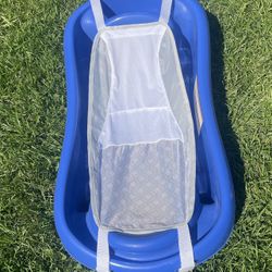 Blue Baby Bath Tub with Mesh Sling