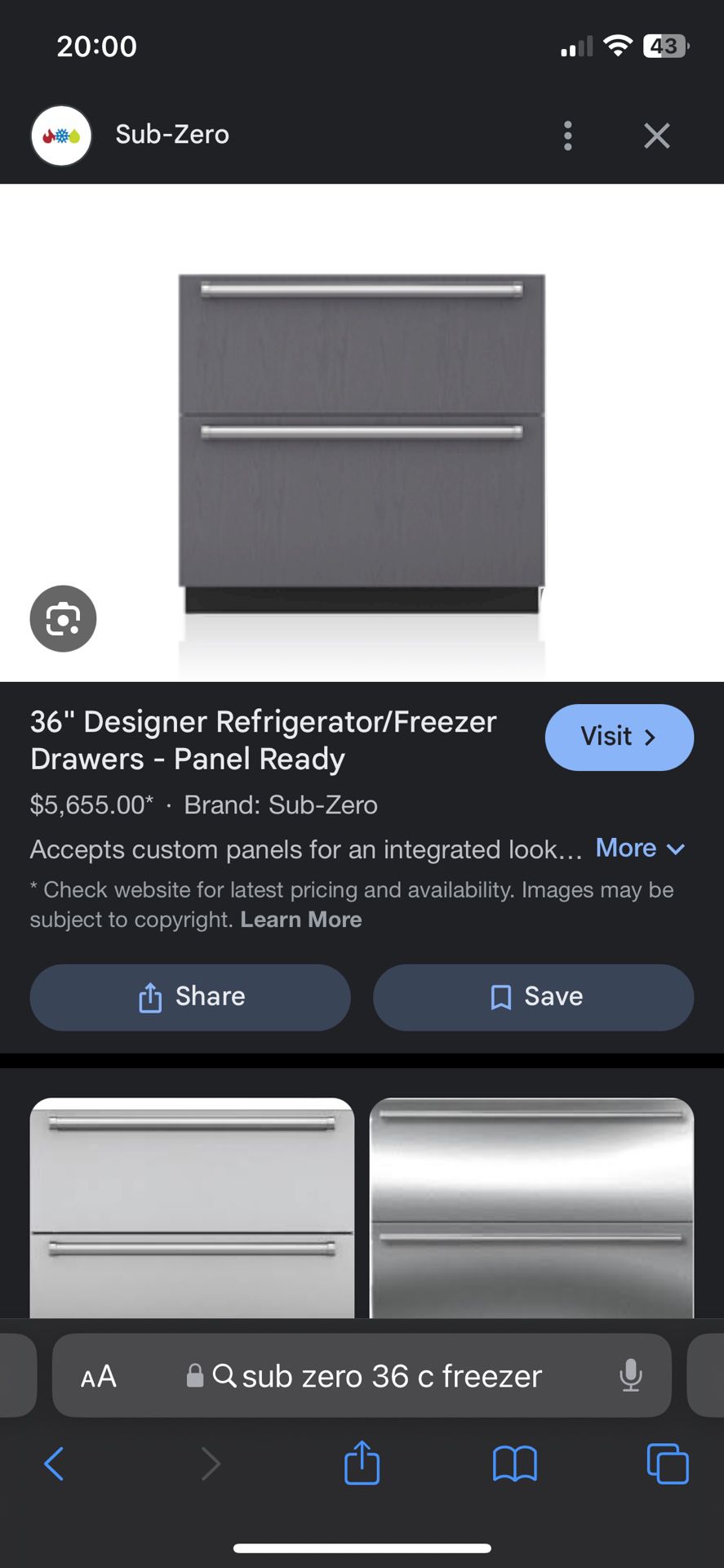 Sub Zero 36-C designer refrigerator/freezer