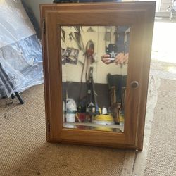 Brown Wood Cabinet With Mirror 