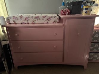 Pink Baby Changing Table Dresser Combo