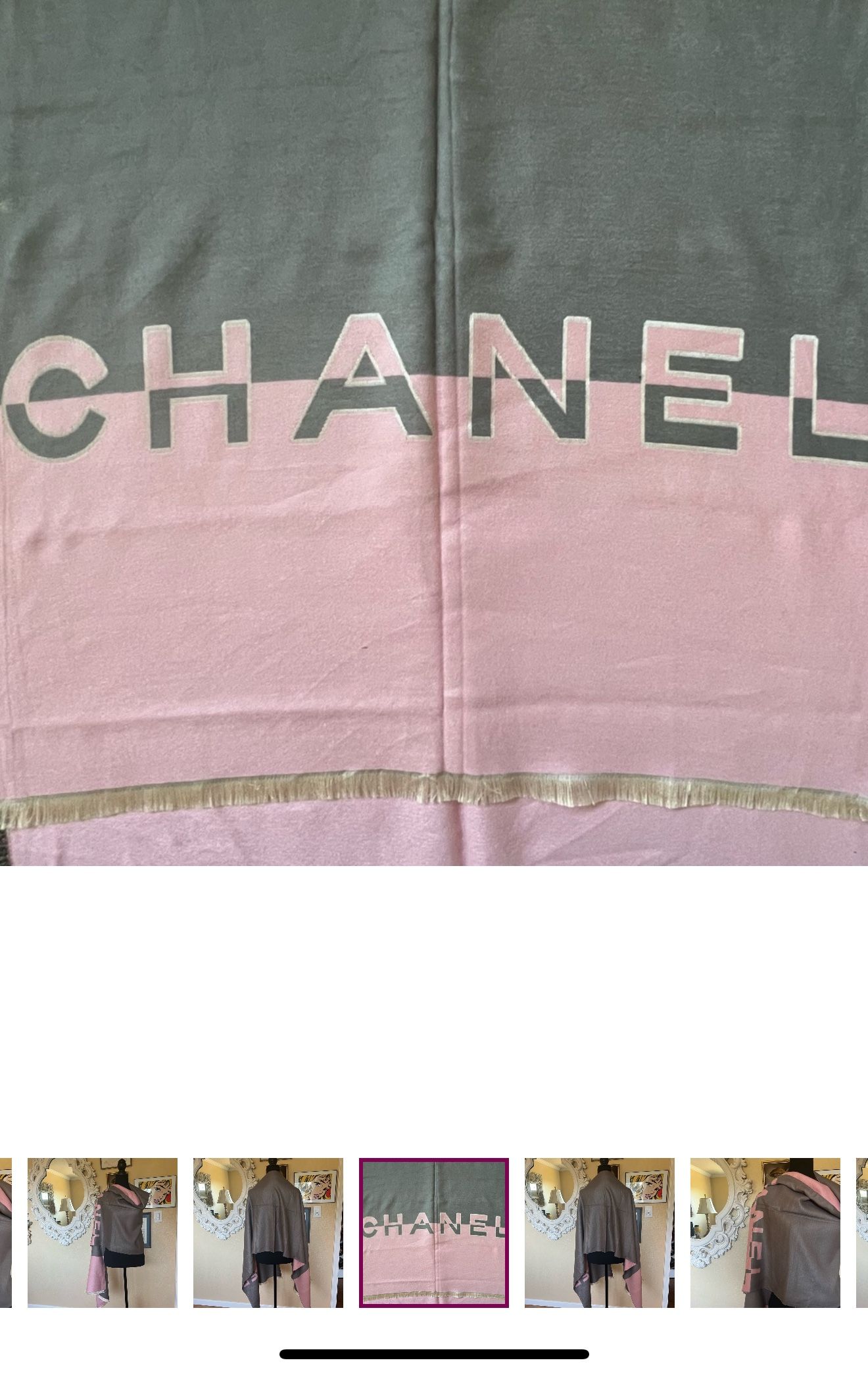 Chanel Pashmina Scarf Pink Gray With Light Fringe