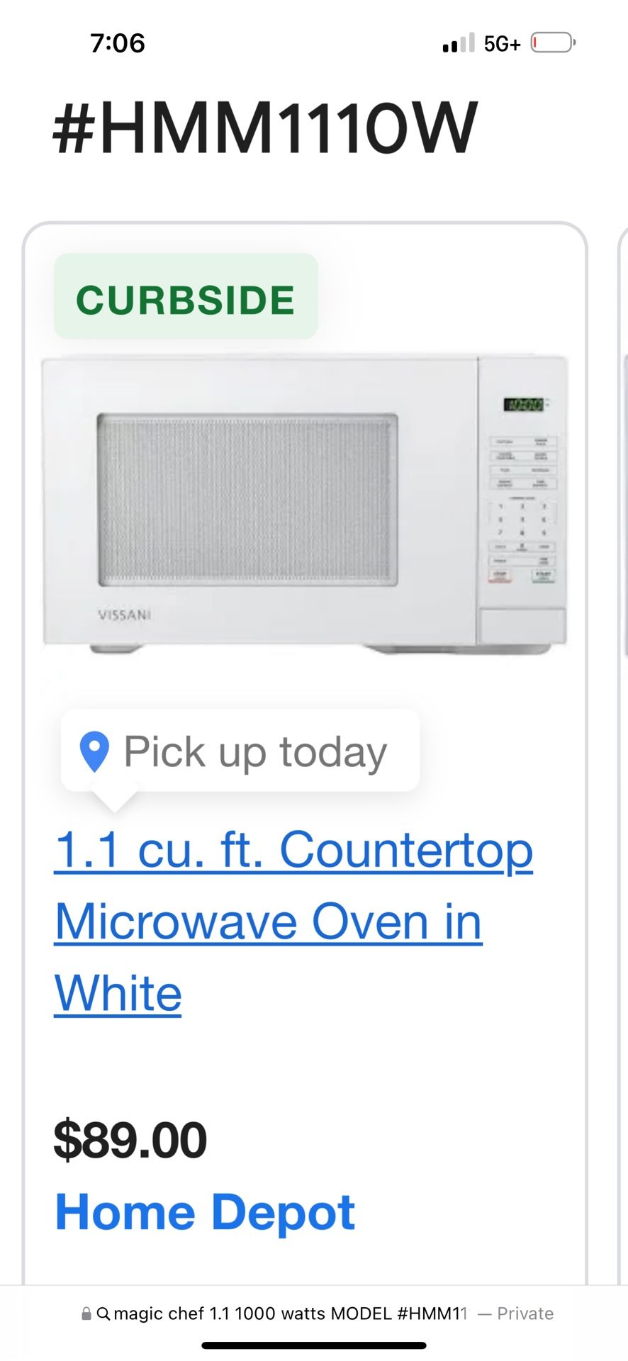 MICROWAVE MAGIC CHEF MODEL #HMM1110W