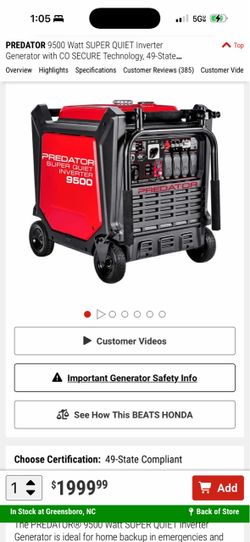 Generator : predator 9500 super quiet