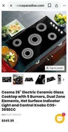 Cosmo 36"Electric Ceramic Glass Cooktop W/5 Burners, Dual Zone Elements,Surface Indicator Brand New in the box