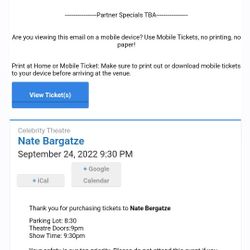 Nate Bargatze Comedy Show @ Celebrity Theatre $170 For Both *SOLD OUT*