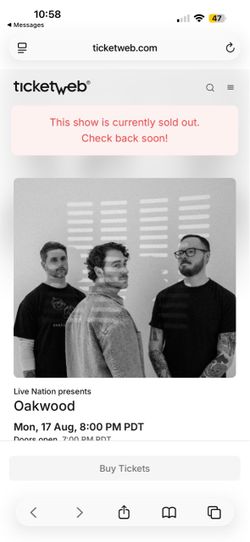 Sold out oakwood concert ticket