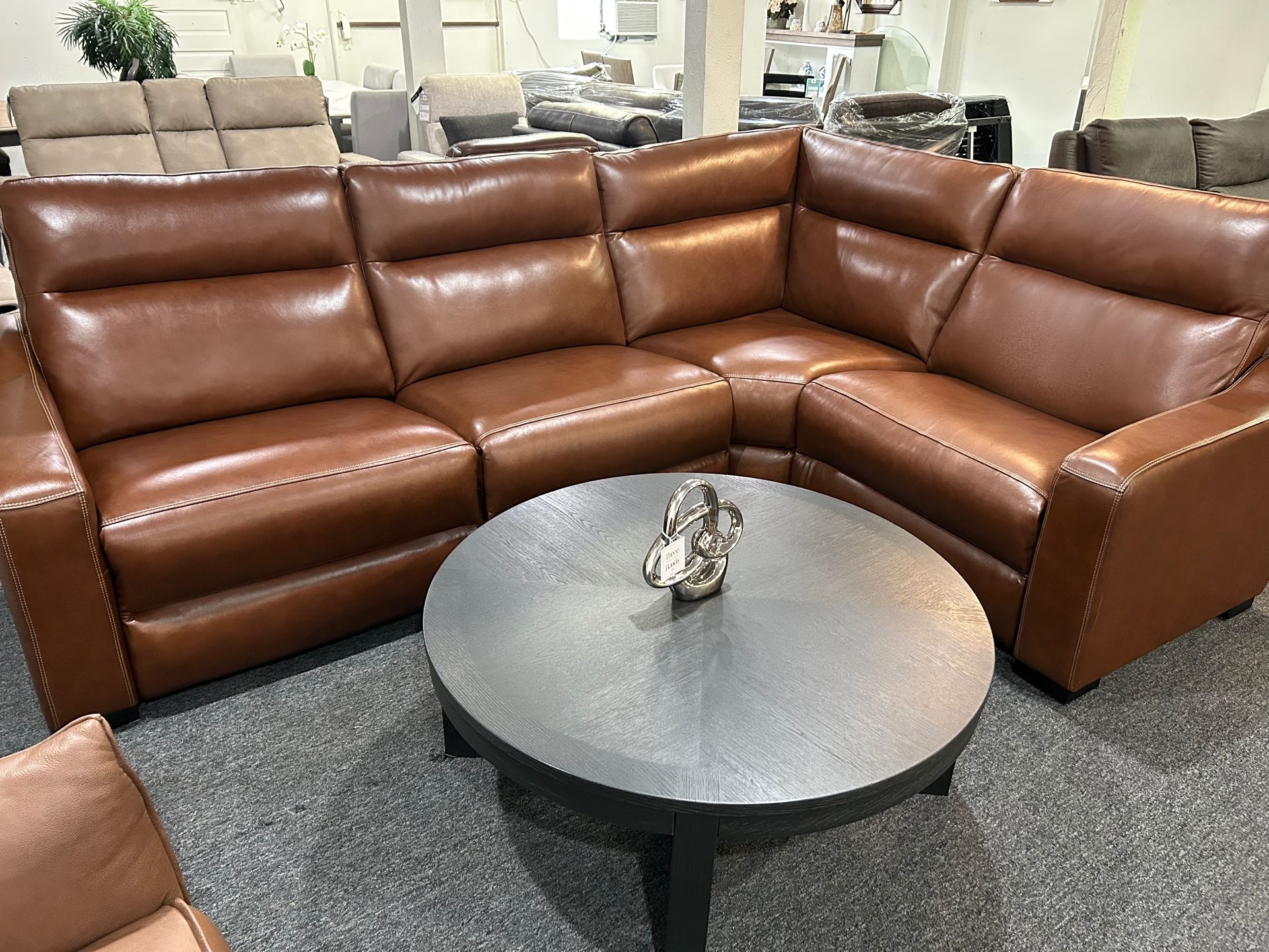Furniture 4 Pc Real Top Grain Leather Sectional With 2 Power Recliners Gabrine