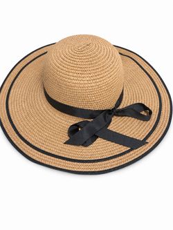 Wide Brim Straw Sun Hat with Black Ribbon