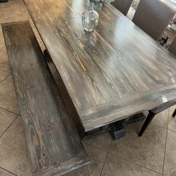 Hand Made Dining Set With Bench And Chairs