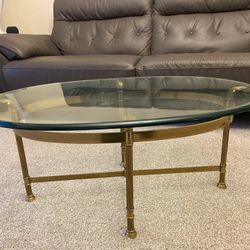 Italian LaBarge Oval Brass and Glass Coffee Table