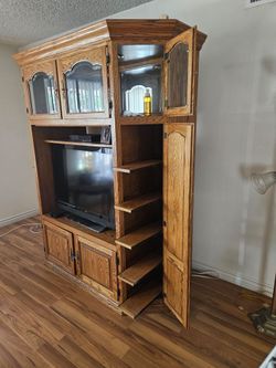 Oak Wood Entertainment Center Wall Unit