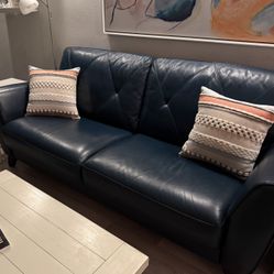 Teal Blue Genuine Leather Couch