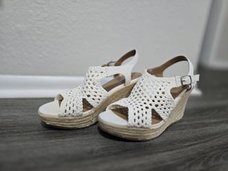 White Woven Espadrille Wedge Sandals