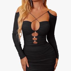 Black Sexy Cut-Out Long sleeve Dress