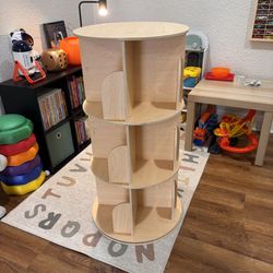 Solid Wood 3 Tier Bookshelf 360 Rotating Natrual Color