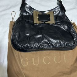 🚨 GUCCI 189885 Authentic Black Leather Queen Hobo Tote Shoulder Bag Made in Italy👍