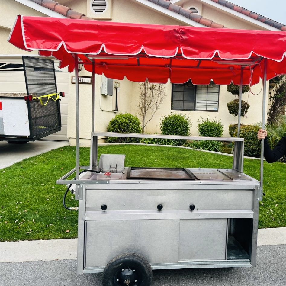 Food Cart With Fryer And Flat Skillet And Food, Compartments And Underneath Food Storage Comes With Trailer And Other Parts