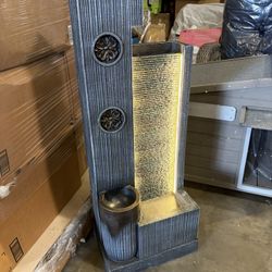 37’’ Tall Waterfall Fountain Indoor Modern Outdoor Water Fountains with LED Light,Vertical Striped Texture Floor Standing Water Feature for Patio, Yar