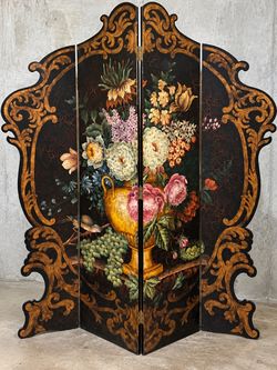 Vintage Ornate Floral Folding Room Divider – 3 Panel Baroque Style