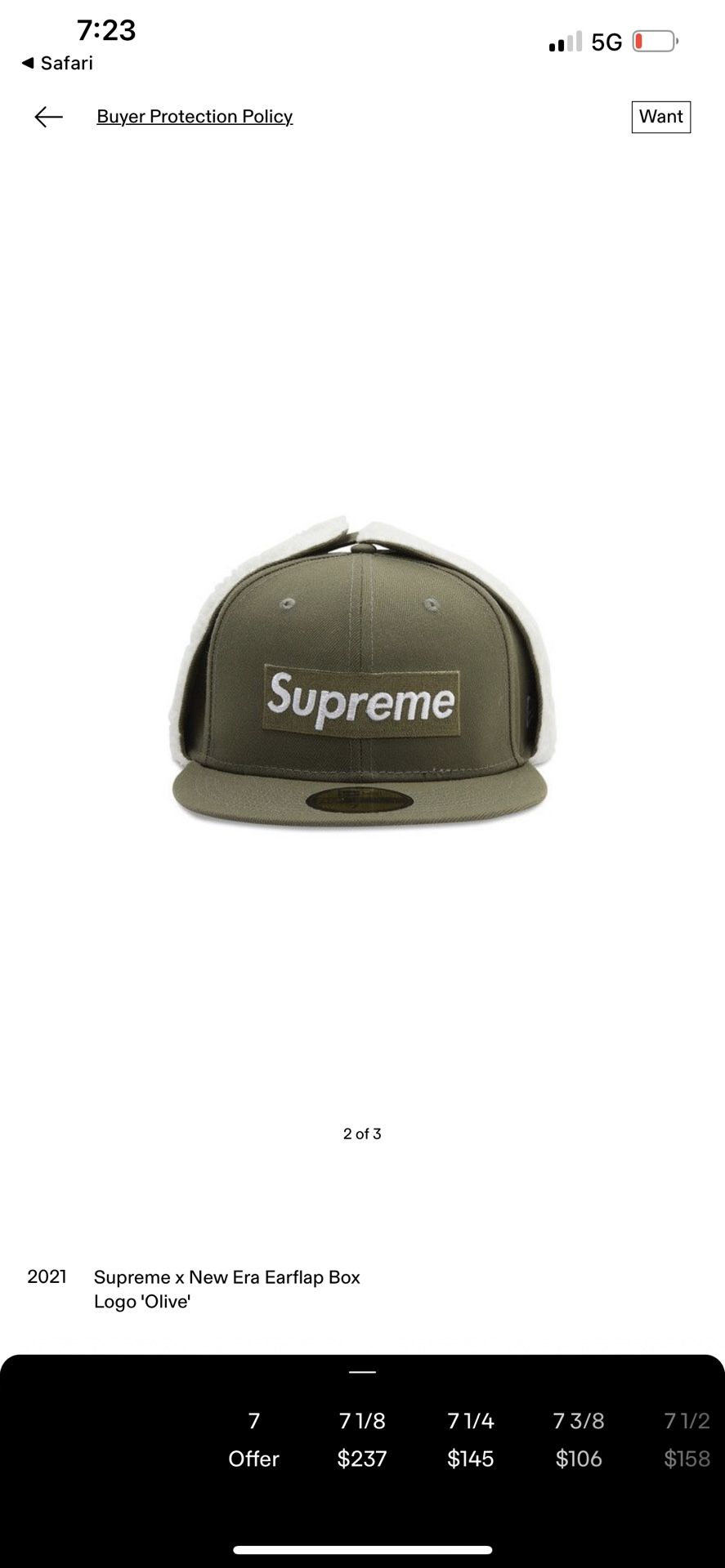 Supreme Ear Flap Box Logo Fitted Hat Size 7 1/8