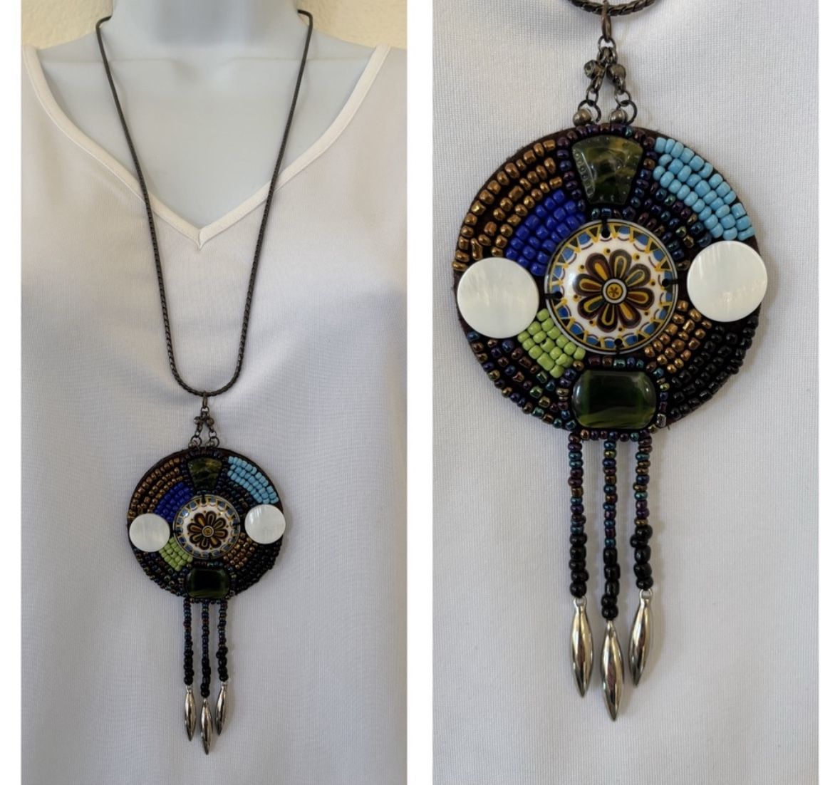 Vintage Native American Beaded Pendant Necklace 