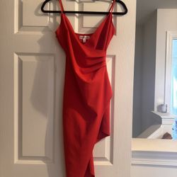Emerald Sundae red midi dress with asymmetrical hem
