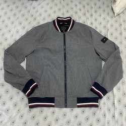 TOMMY HILFIGER MEN'S WATER/WIND RESISTANT HEATHER GRAY BOMBER JACKET SIZE S
