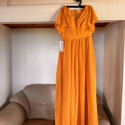 Golden Yellow Bridesmaid Dress Size Small With Sash 